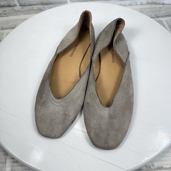 Lucky Brand Alba Women's Size 8.5 Grey Distressed Leather Ballet Flats - Picture 10 of 10